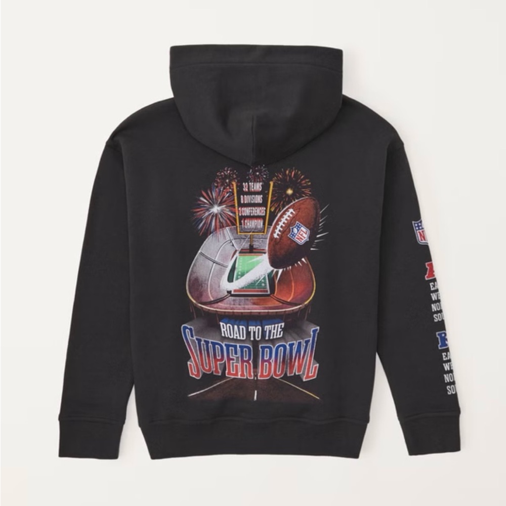 Abercrombie & Fitch Boys Graphic Super Bowl Popover Hoodie Sweatshirt